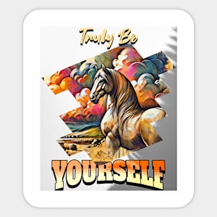 Truly Be yourself, grand horse, stallion, clouds Sticker